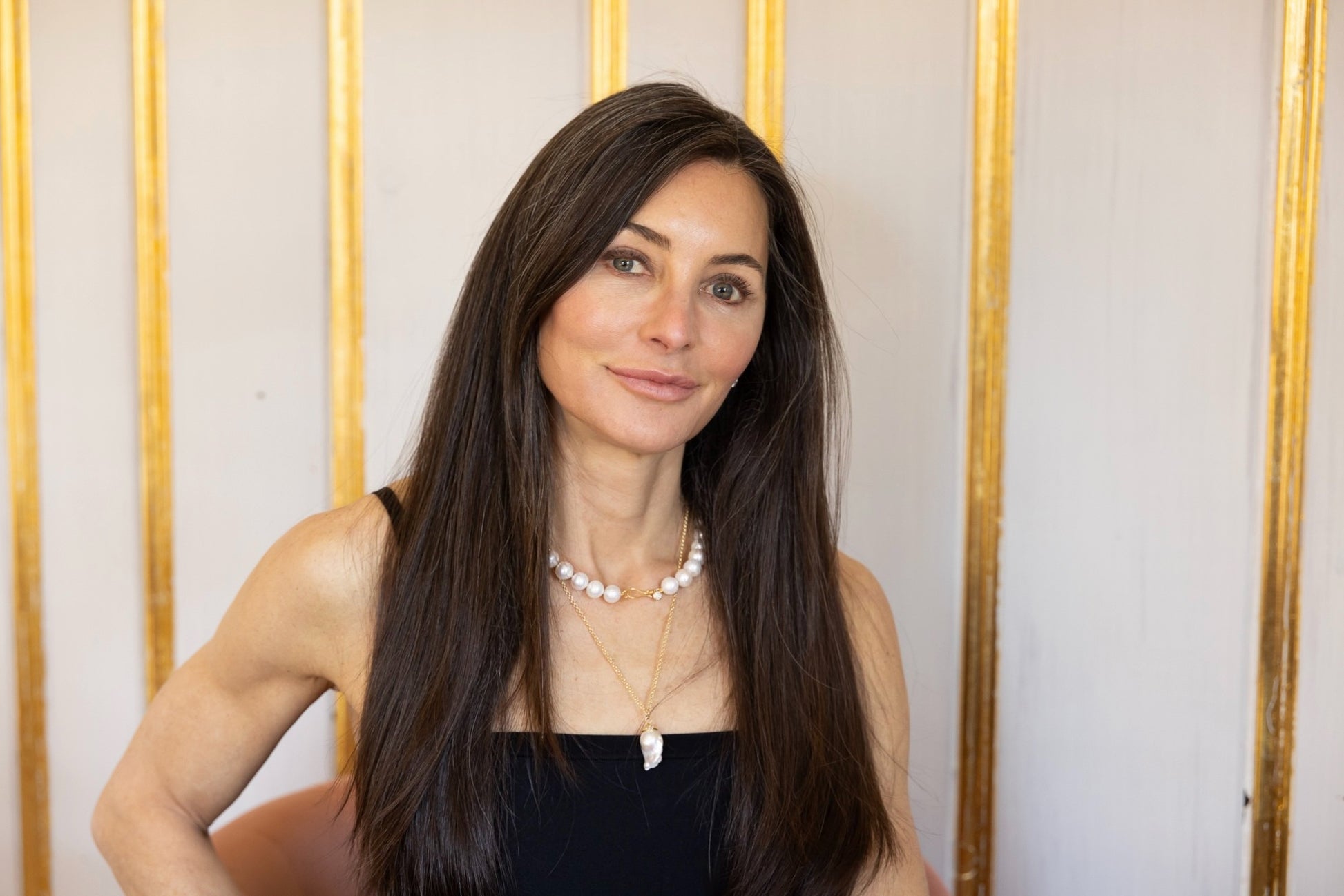 Sun Bath Baroque Pearl & Diamond Pendant Necklace on model