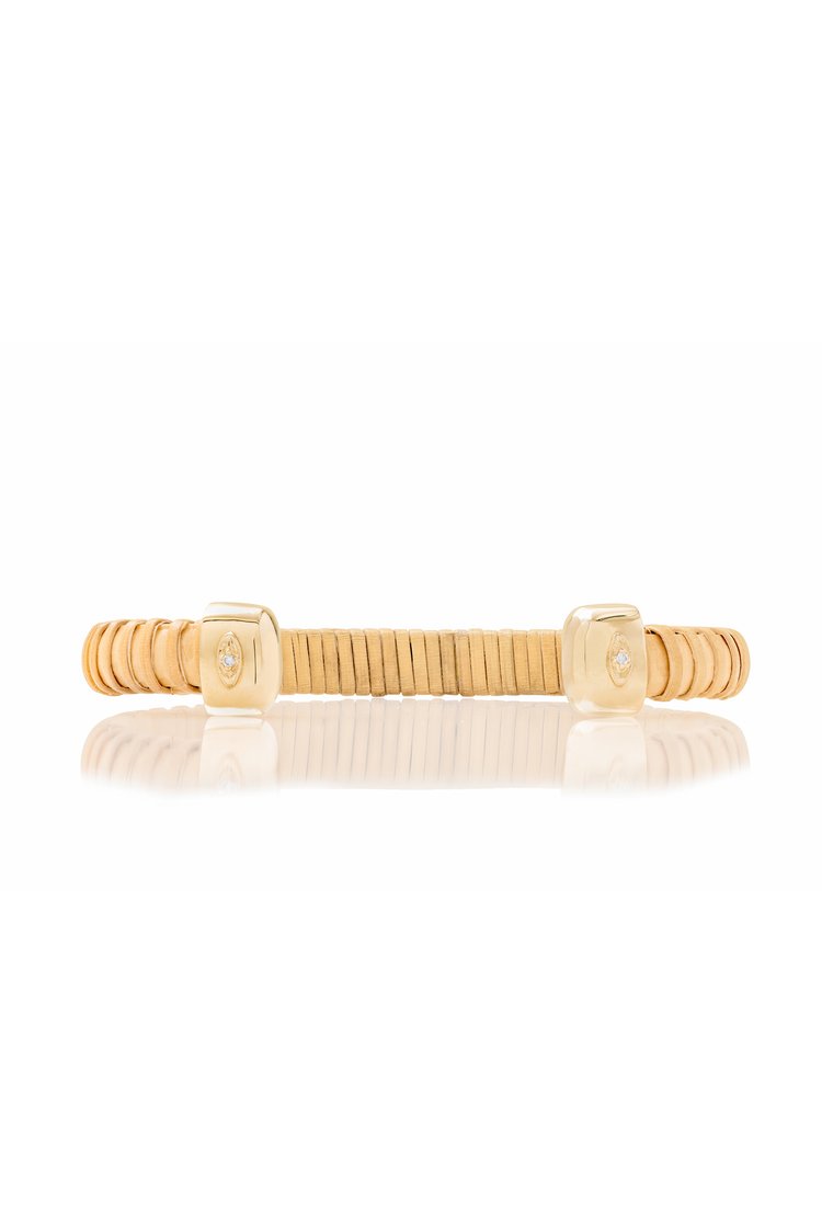 At the Jetty Nantucket Lightship Basket 1/4" Cuff, handwoven from natural cane and rattan, with Gold and Diamonds