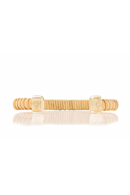 At the Jetty Nantucket Lightship Basket 1/4" Cuff, handwoven from natural cane and rattan, with Gold and Diamonds