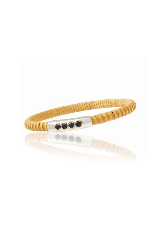 Dark Blue Sapphire Nantucket Basket Bangle, handwoven from natural cane and rattan.