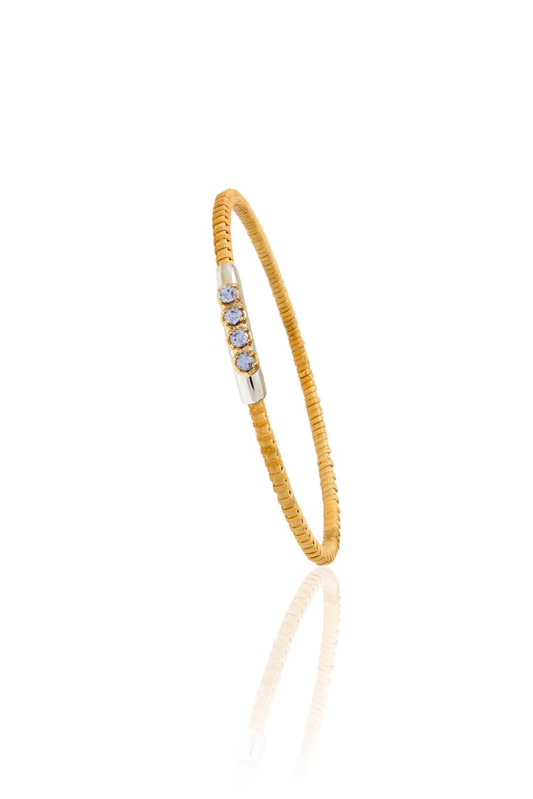Light Blue Sapphire Thin Nantucket Basket Bangle, handwoven from natural cane and rattan.