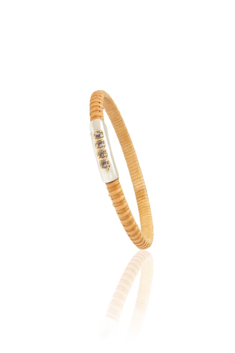 Blue-Gray Sapphire Nantucket Basket Bangle, handwoven from natural cane and rattan