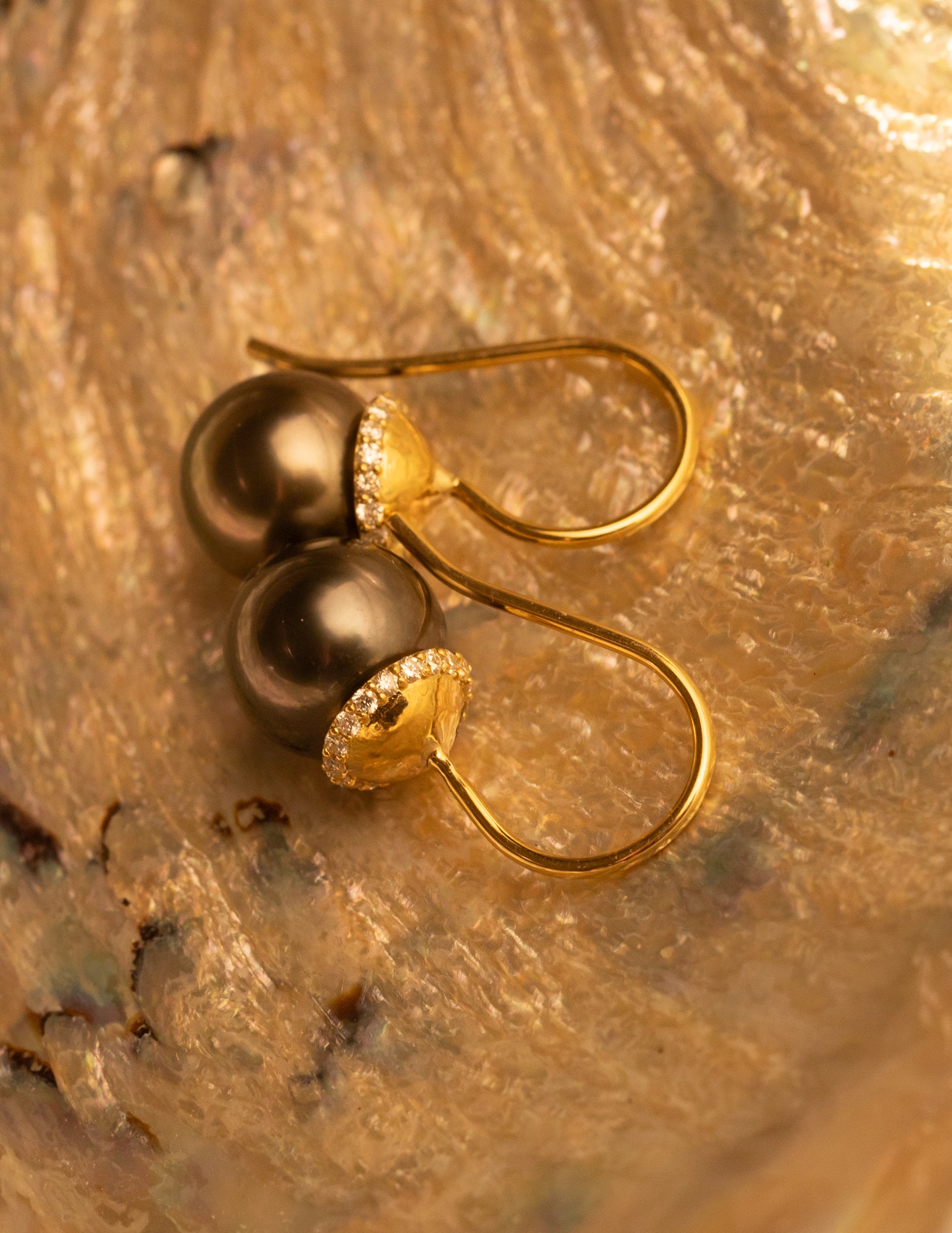 Mid Summer Black Pearl and Diamond Wire Earrings