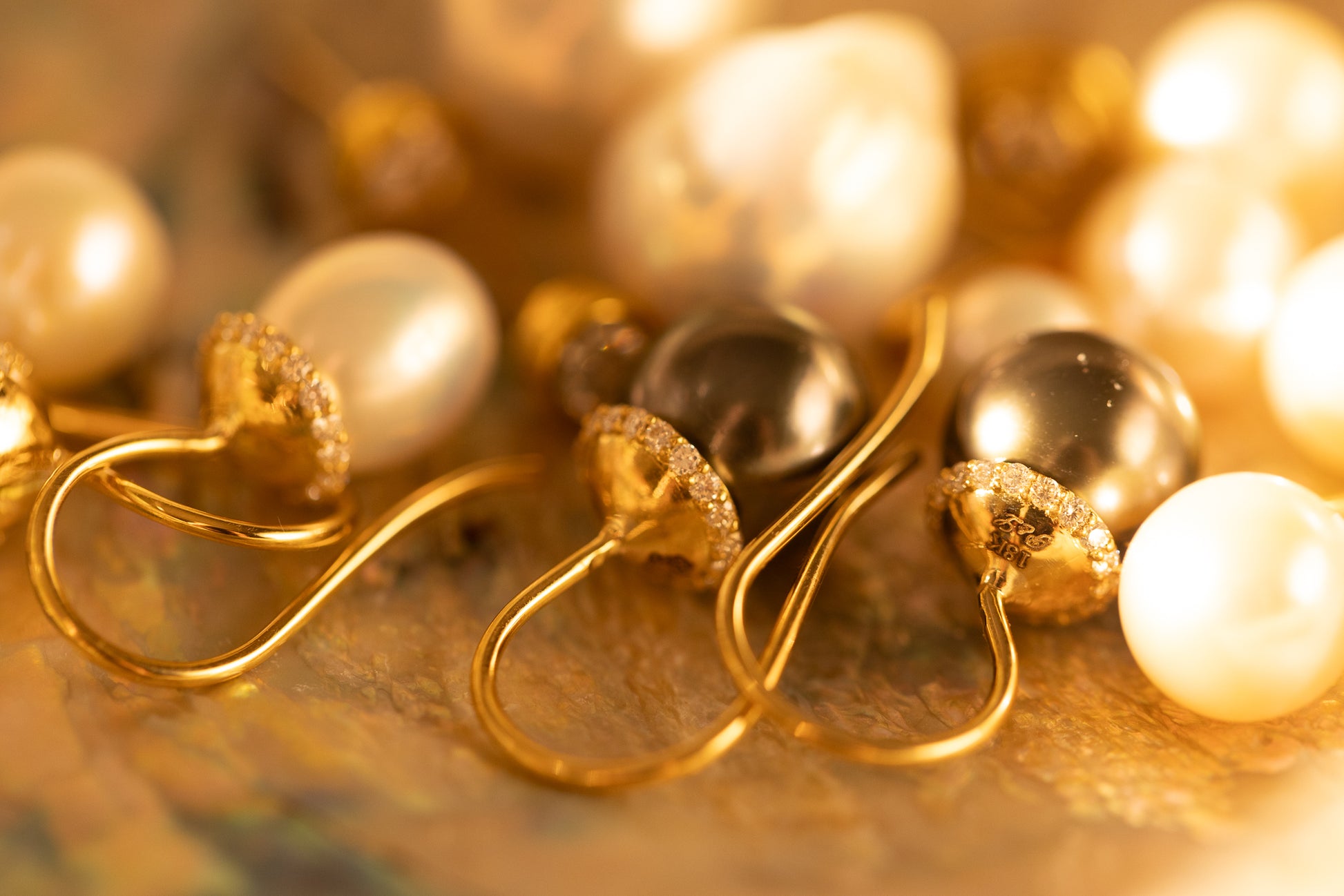 Mid Summer Black Pearl and Diamond Wire Earrings close up