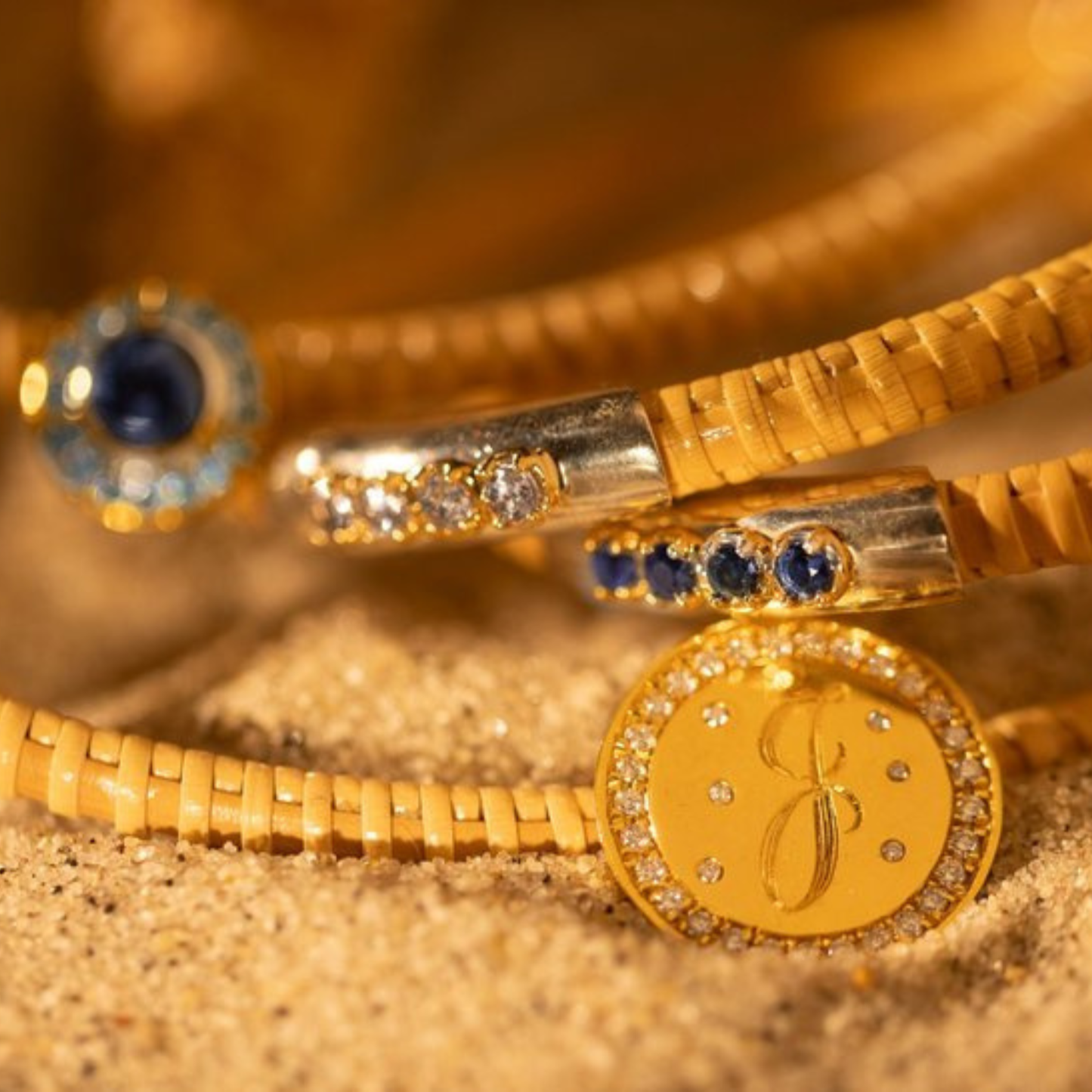 Dark Blue Sapphire Nantucket Basket Bangle