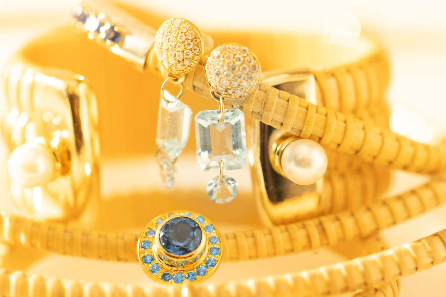 Into the Blue necklace stacked with other nantucket woven styles