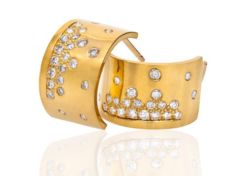 22K gold & random diamond wide band hoop earrings