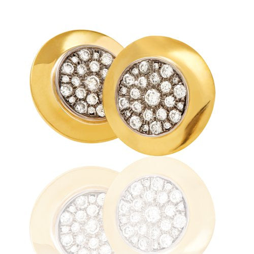 22K yellow gold & 18K white gold disk earrings with diamonds