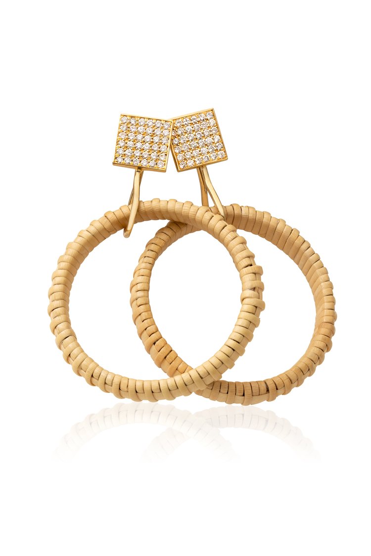 Nantucket Basket Square, Pave Diamond Hoop Earrings