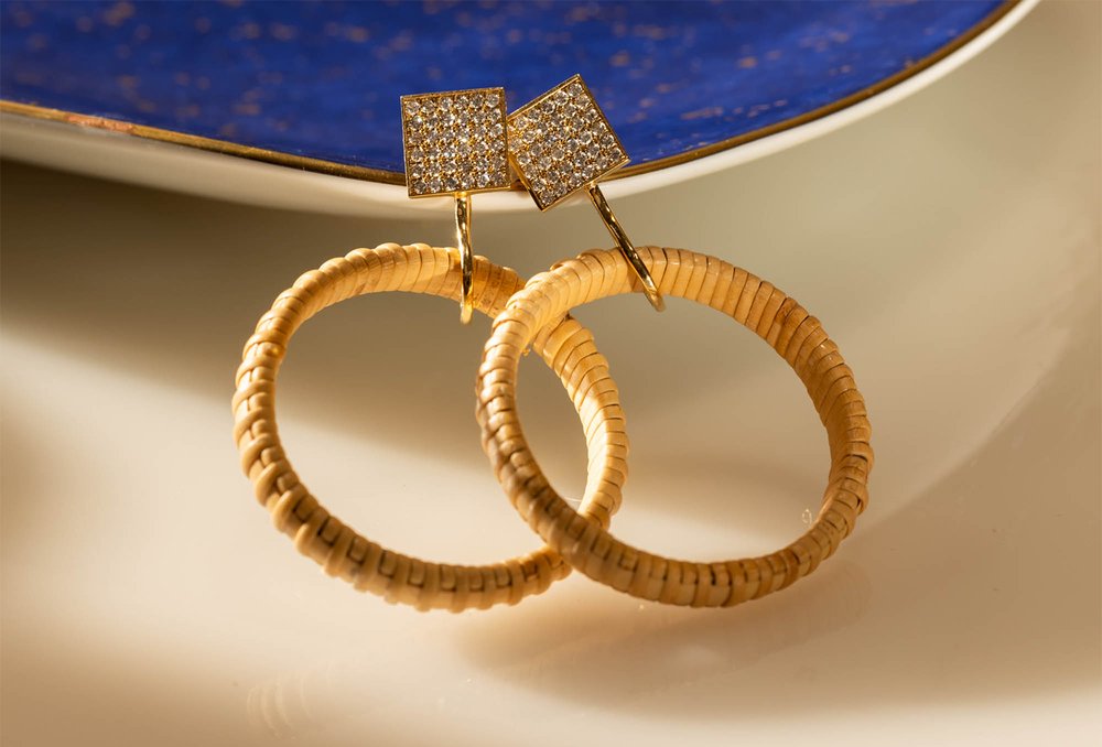 Nantucket Basket Square, Pave Diamond Hoop Earrings