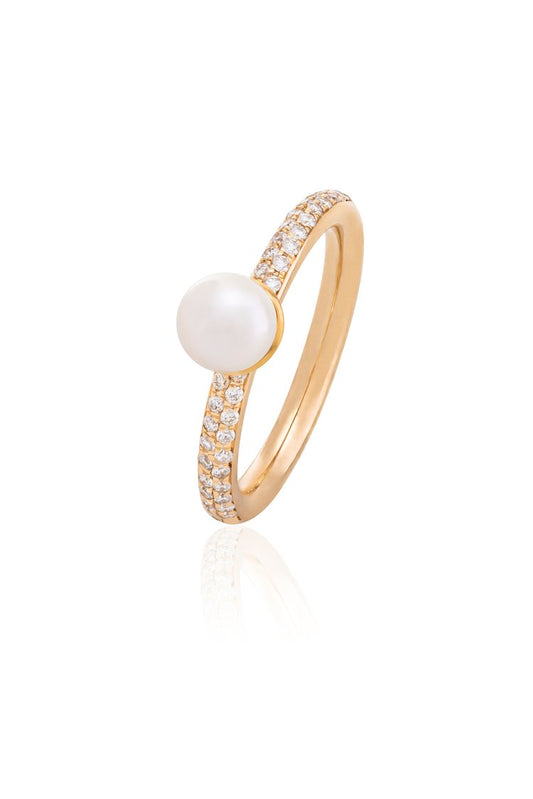 Pave Diamond Pearl Ring