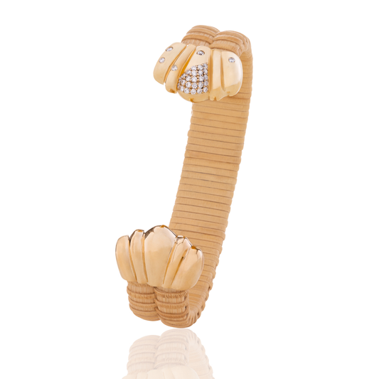 Nantucket Basket Cuff with Gold caps and diamonds on one end