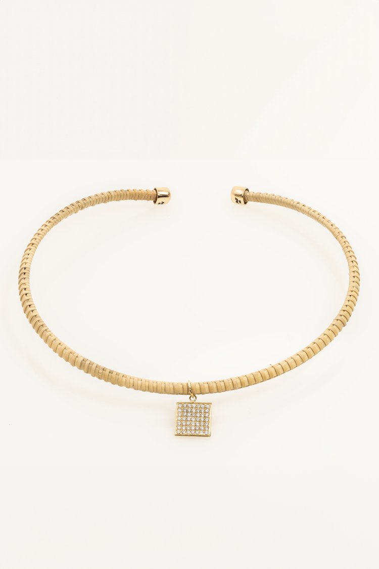 Nantucket Basket Square, Pave Diamond Pendant Choker