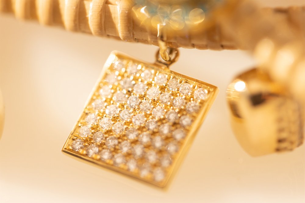 Nantucket Basket Square, Pave Diamond Pendant Choker