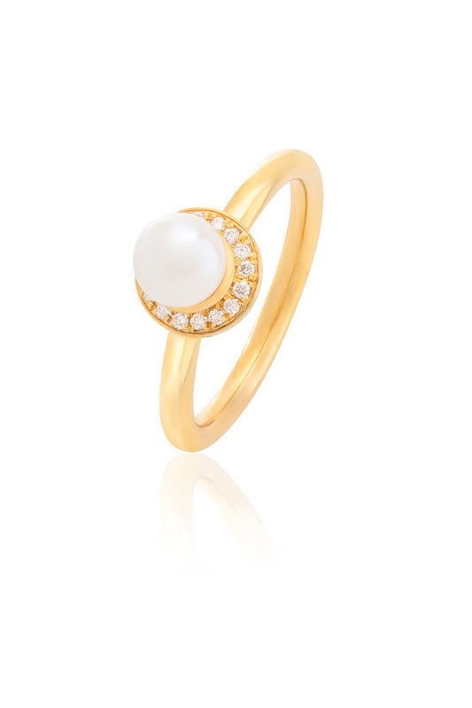 Pearl, Diamond Halo Ring