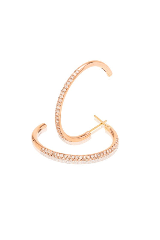 Handmade 14K rose gold hoop earrings with pave diamonds