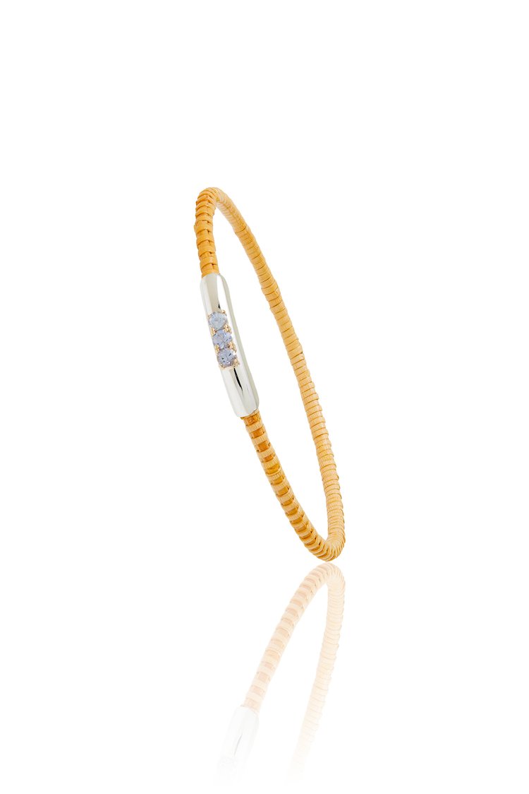 Pale Blue Sapphire Nantucket Basket Bangle, handwoven from natural cane and rattan.