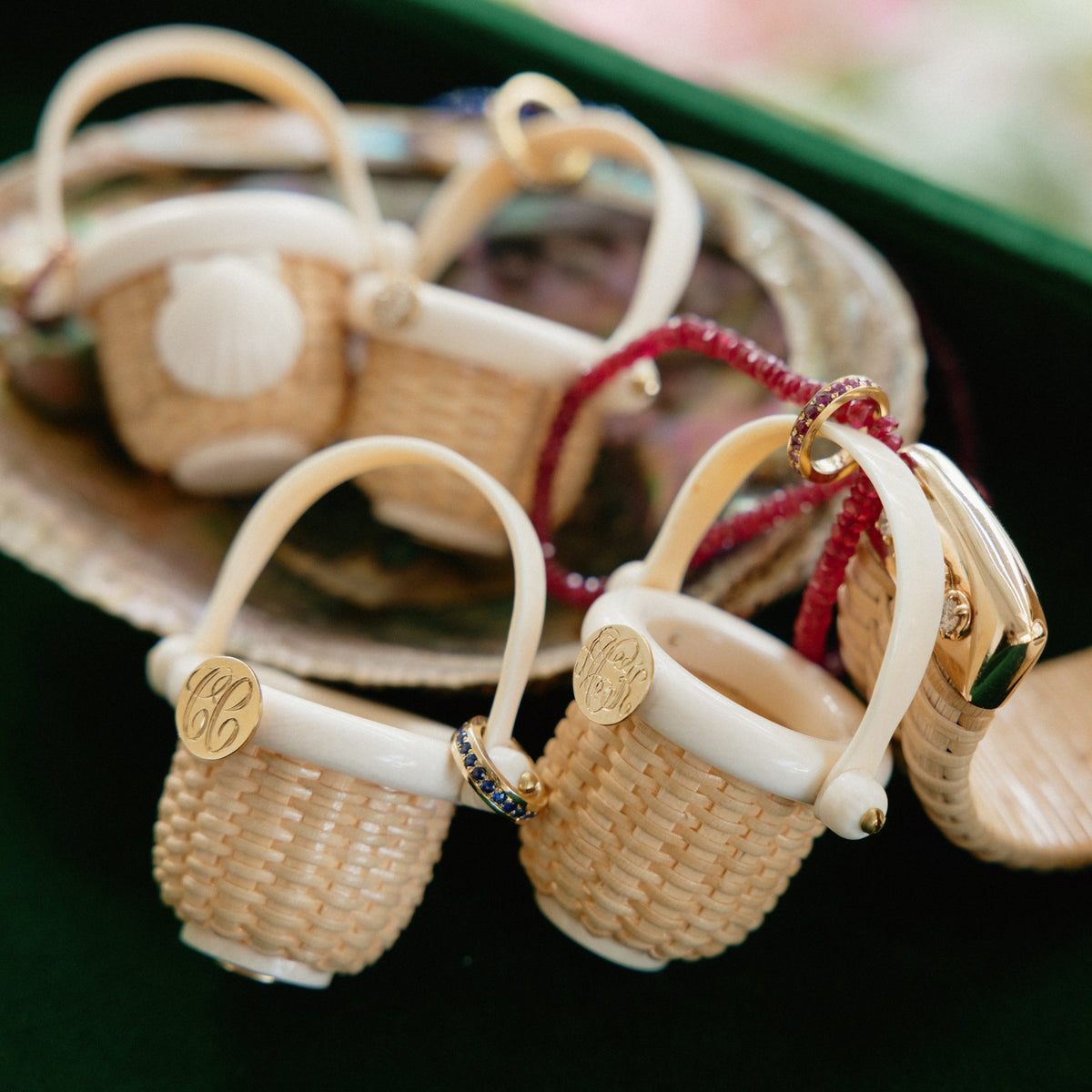 baby baskets on a green background