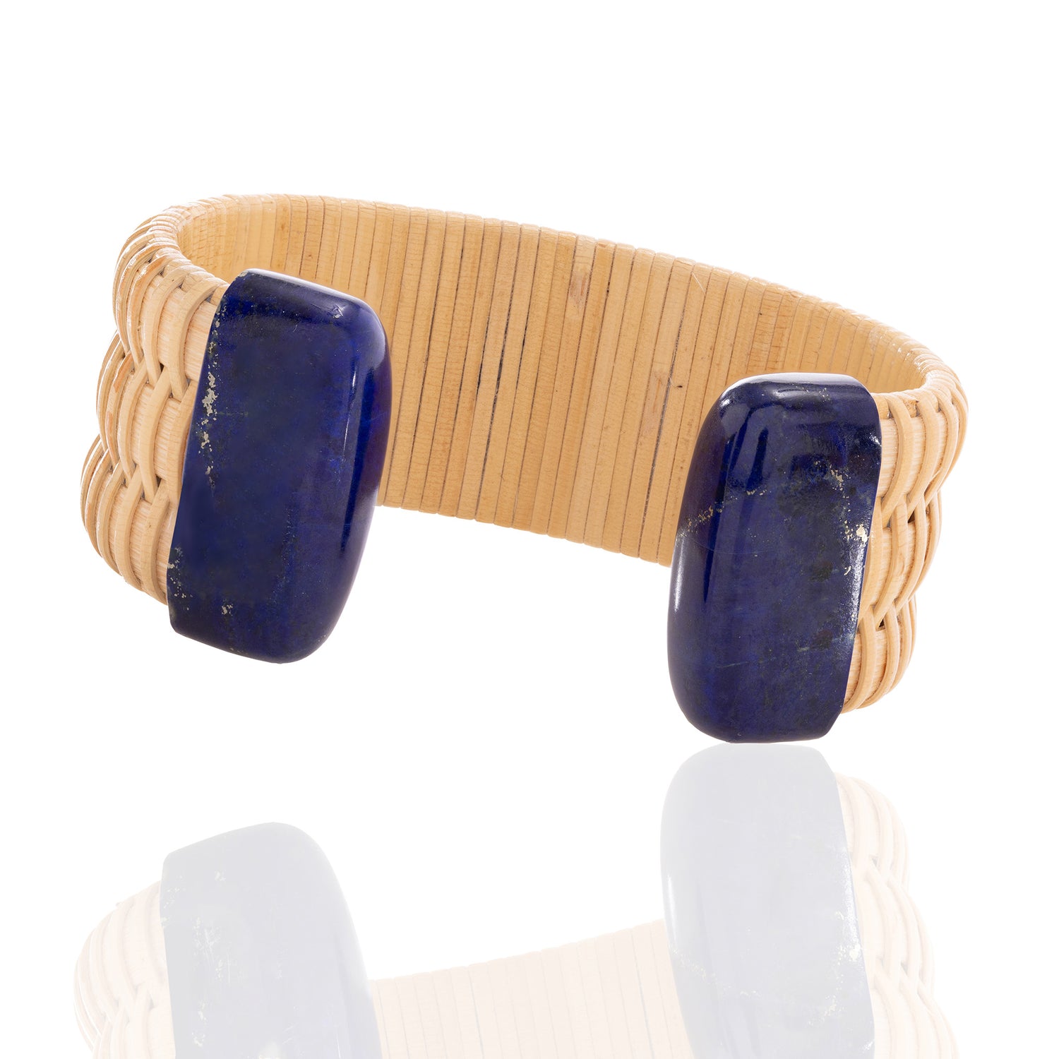 Celestial Blue Lapis 1 Inch Nantucket Basket woven rattan Cuff