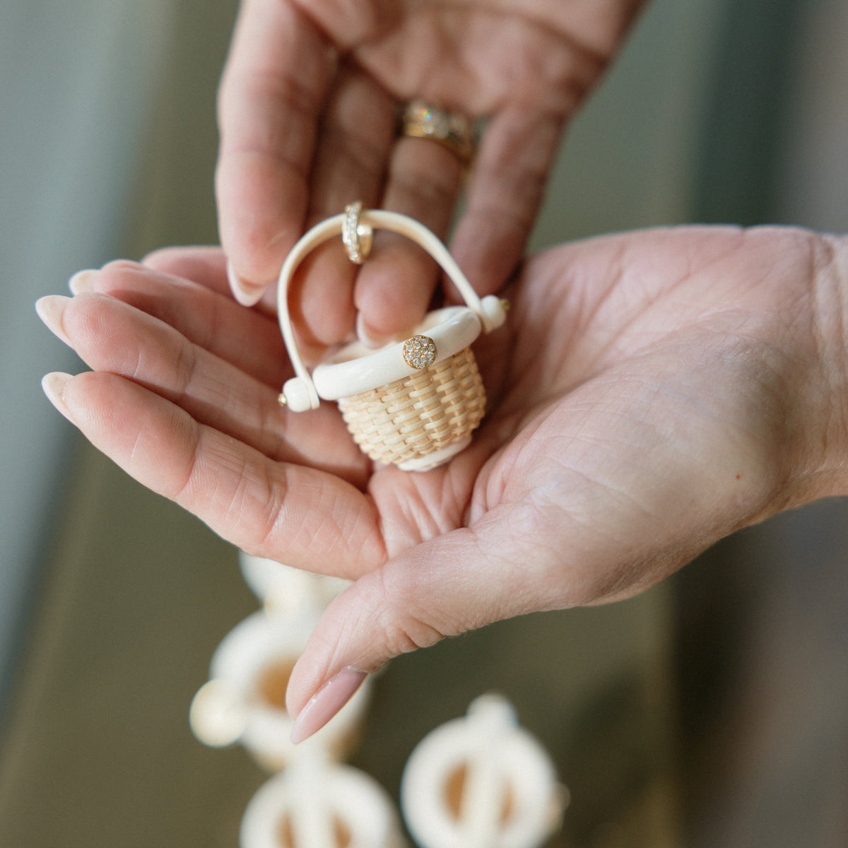 DIamond baby basket being held