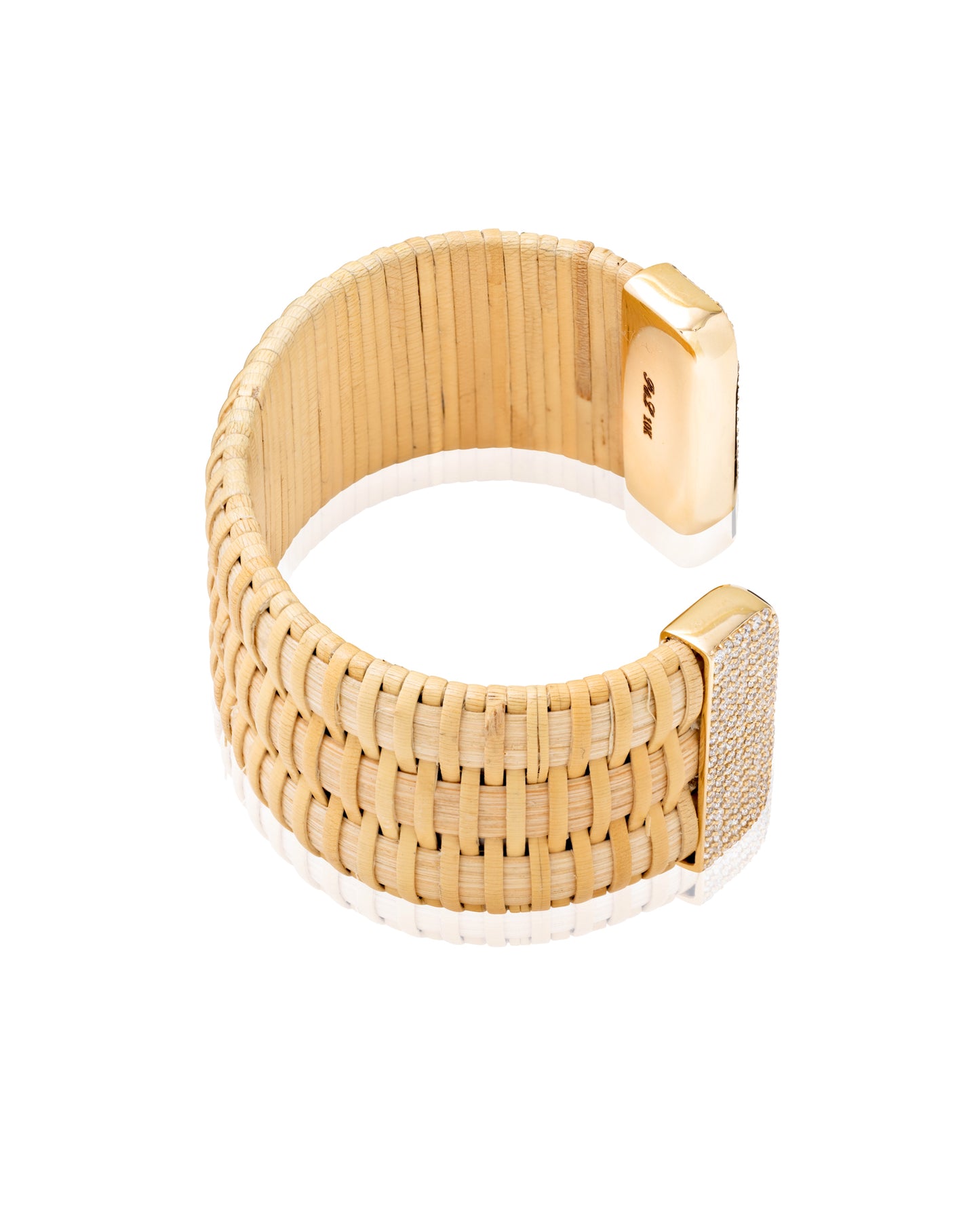 Hyannis Port Nantucket Lightship Basket 1" Cuff, handwoven from natural cane and rattan, with Gold and Diamonds