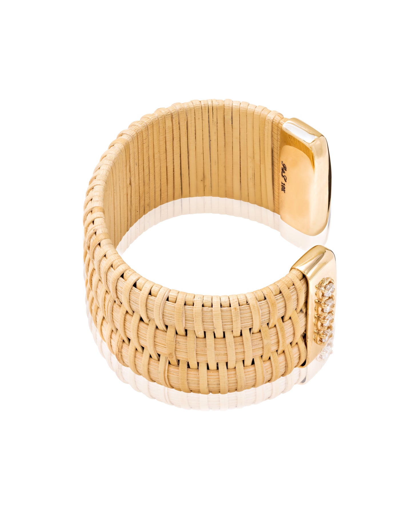 Bay Sail Nantucket Lightship Basket 1" Cuff, handwoven from natural cane and rattan, with Gold and Diamonds