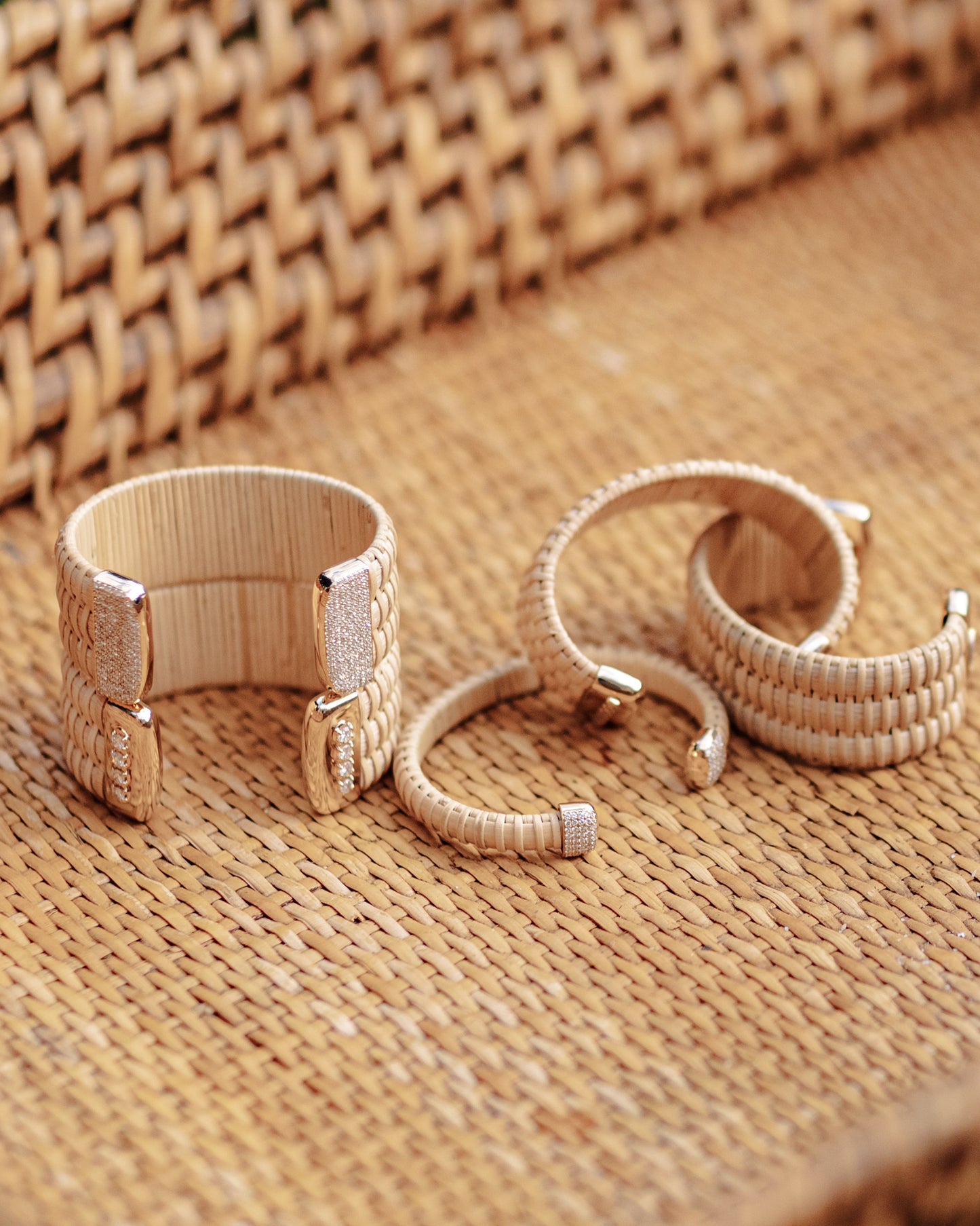 Various Nantucket Basket Cuffs inside woven basket