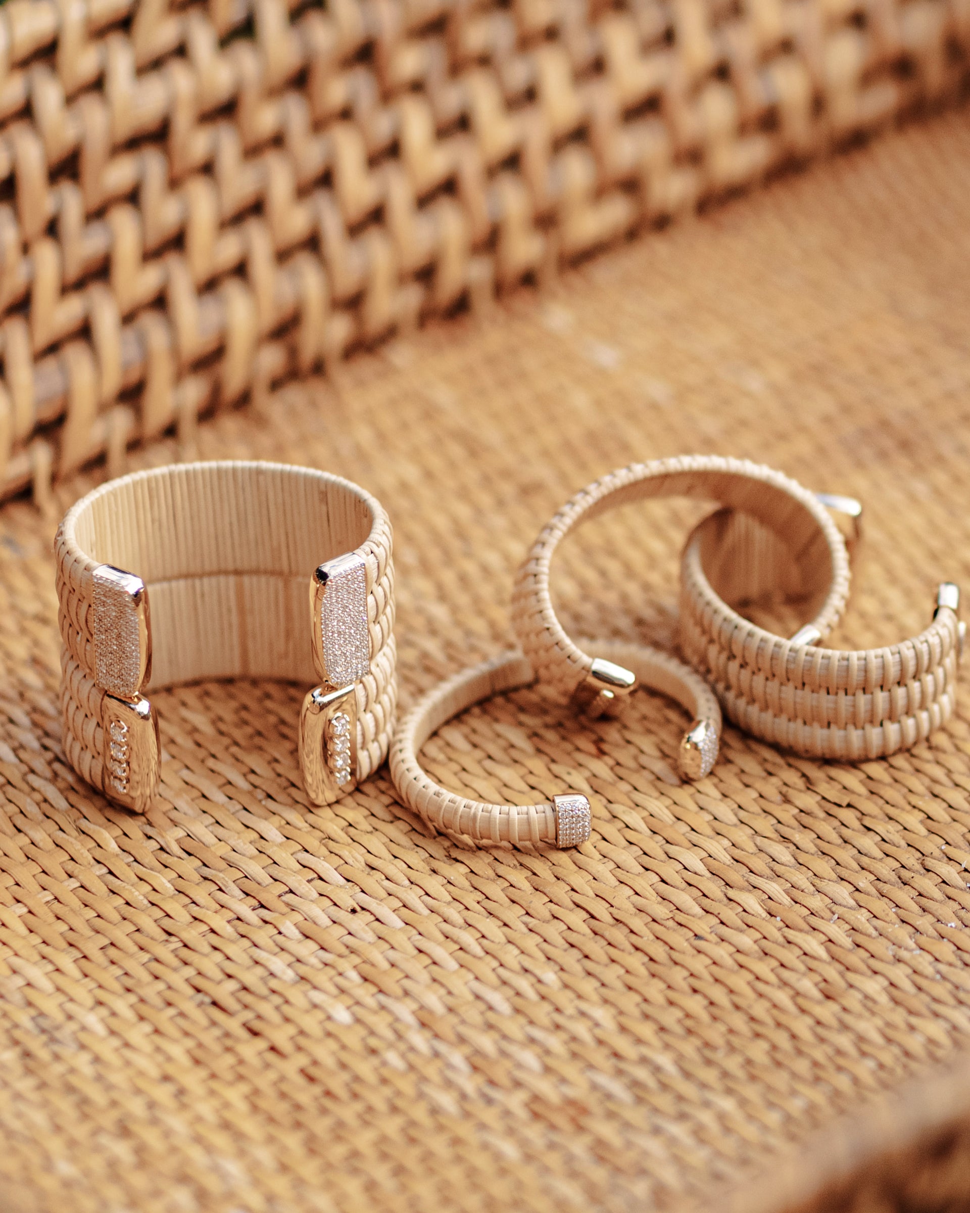 Various Nantucket Basket Cuffs inside woven basket