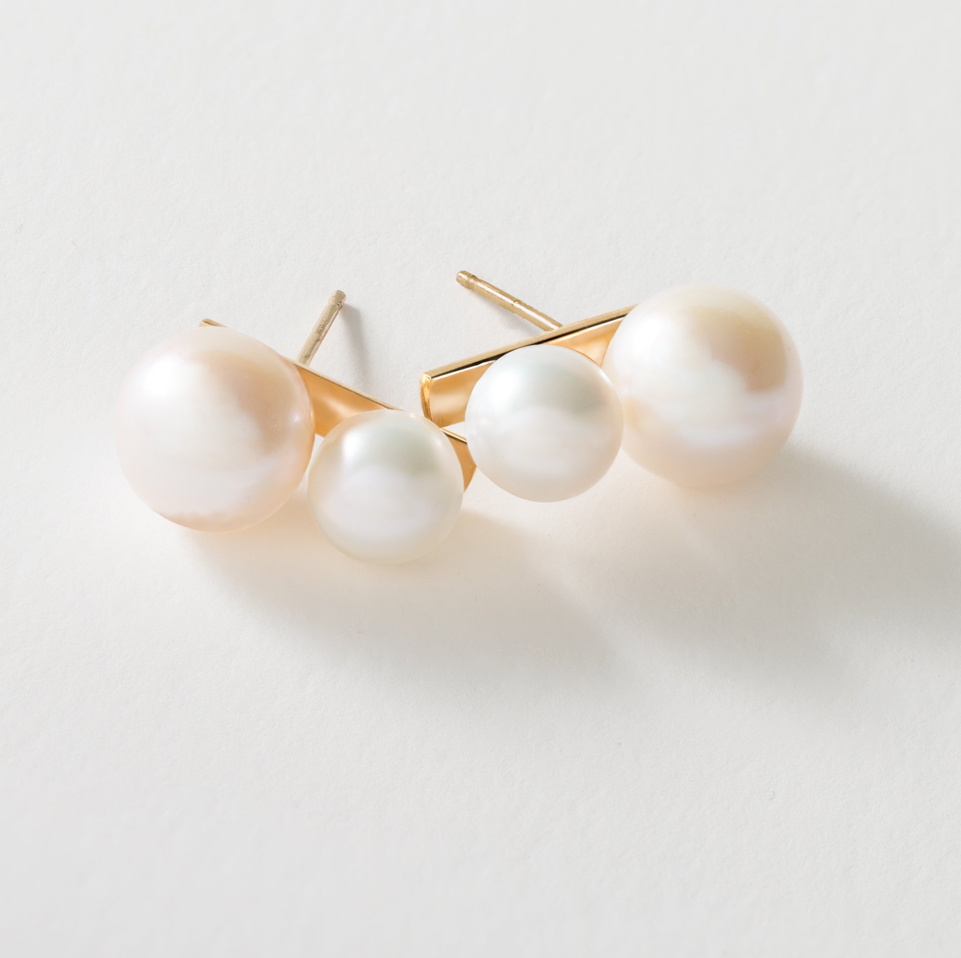 double pearl stud earrings on gold post