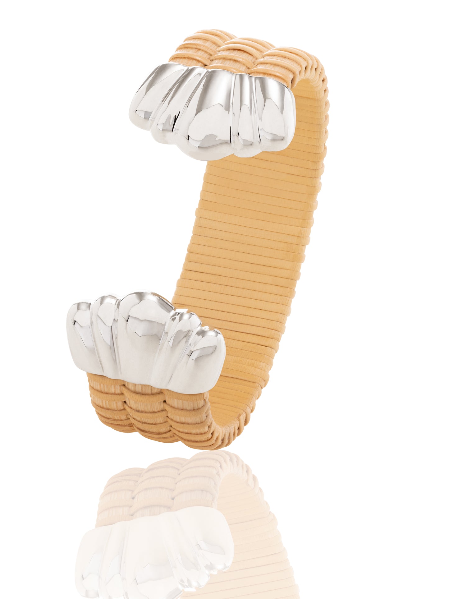 Basket weave bracelet with silver scalloped caps