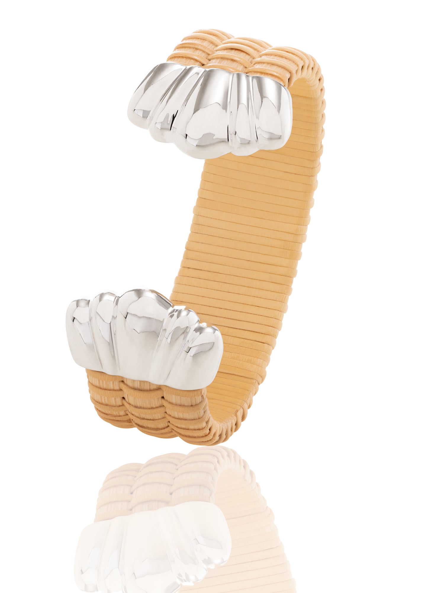 Basket weave bracelet with silver scalloped caps