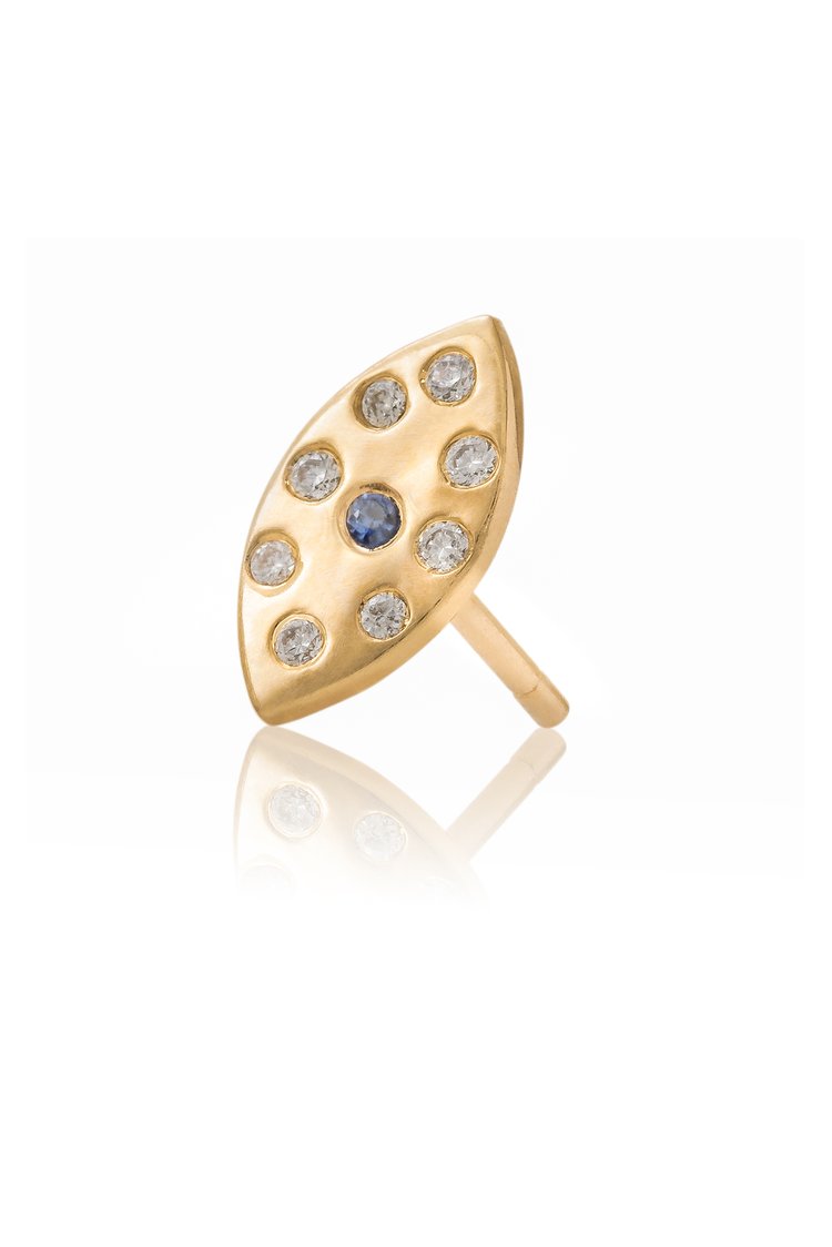 18K gold white and black diamond evil eye stud earring