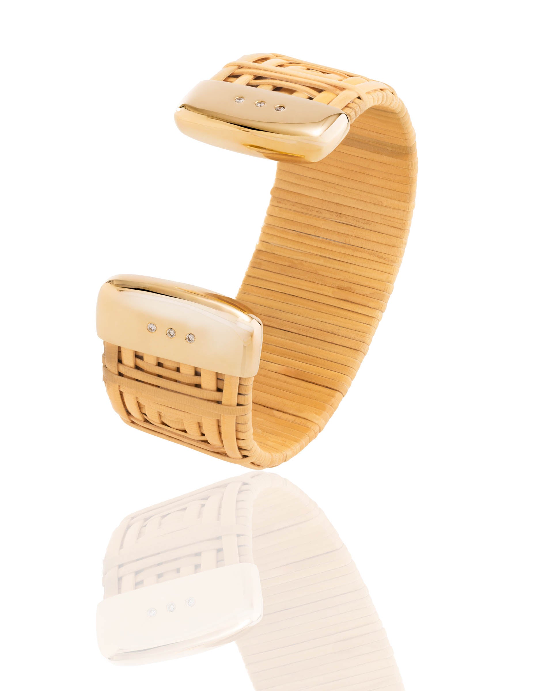 Nantucket Lightship Basket 1" Cuff Bracelets with Gold & Diamond Caps