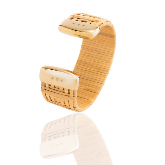 Nantucket Lightship Basket 1" Cuff Bracelets with Gold & Diamond Caps