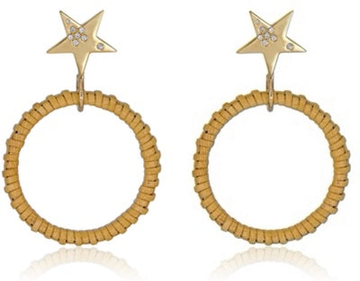 Nantucket basket hoop earrings with gold star diamond base