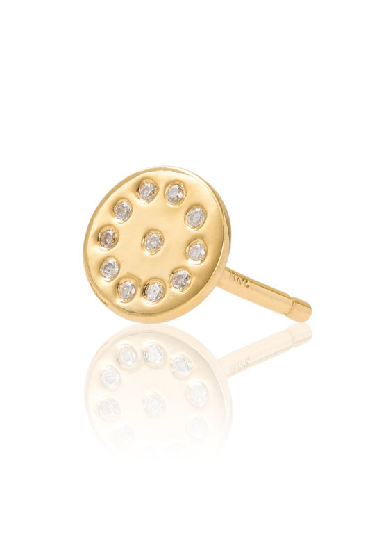 18K gold circle with white diamond stud earring