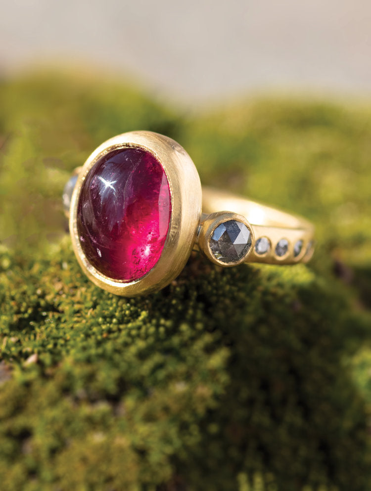 Gold & Ruby Ring on moss