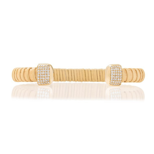 Hyannis Port Nantucket Lightship Basket Cuff Quarter Inch with Yellow Gold & Diamonds (Made to Order 4-6 Weeks)