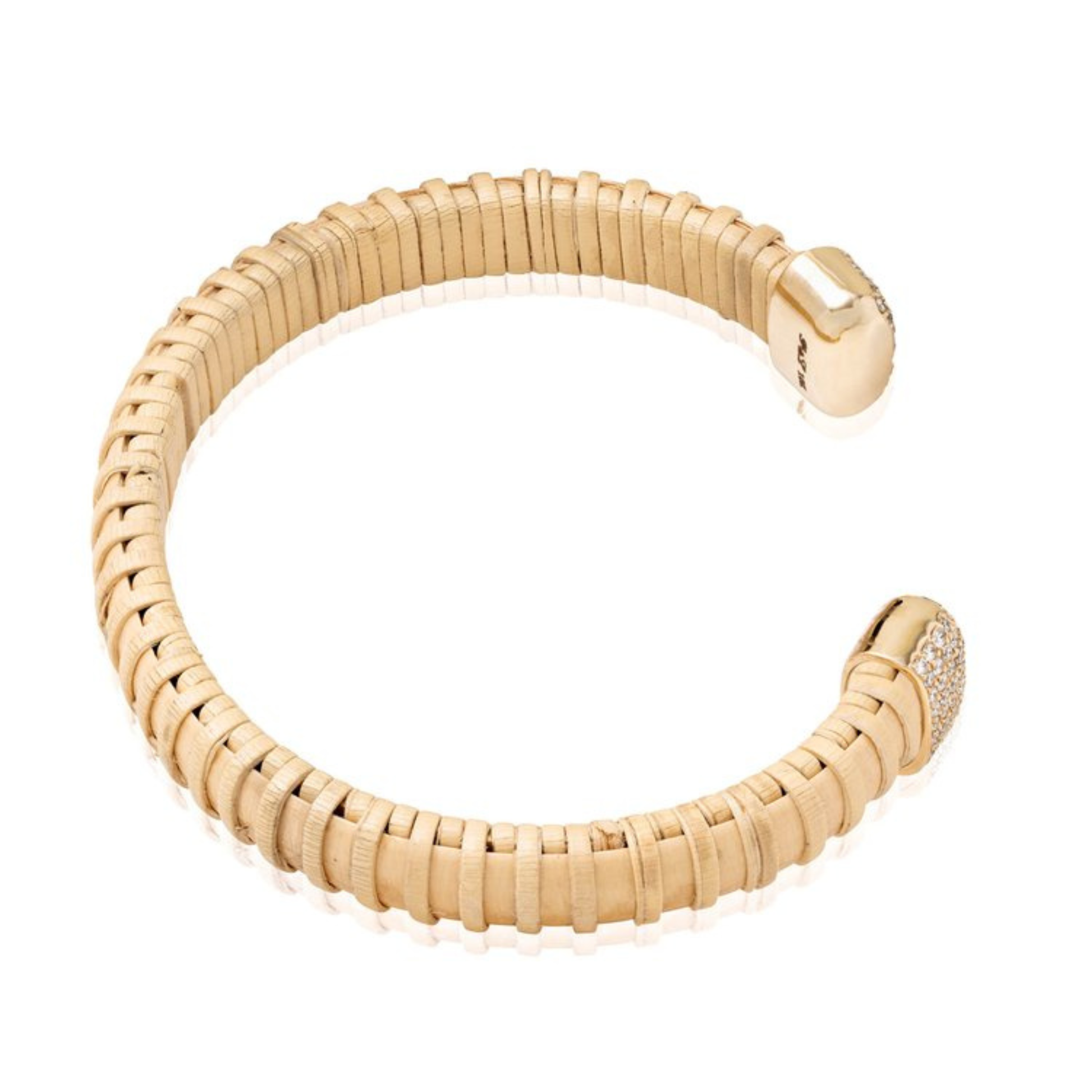 natural cane rattan woven bracelet with a  gold caps and diamonds