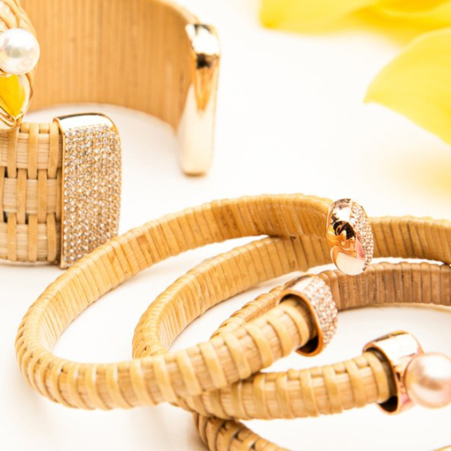 Hyannis Port Nantucket Lightship Basket Cuff Quarter Inch with Yellow Gold & Diamonds (Made to Order 4-6 Weeks)