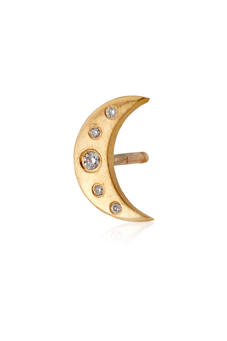18K gold and diamond moon-shaped stud earring