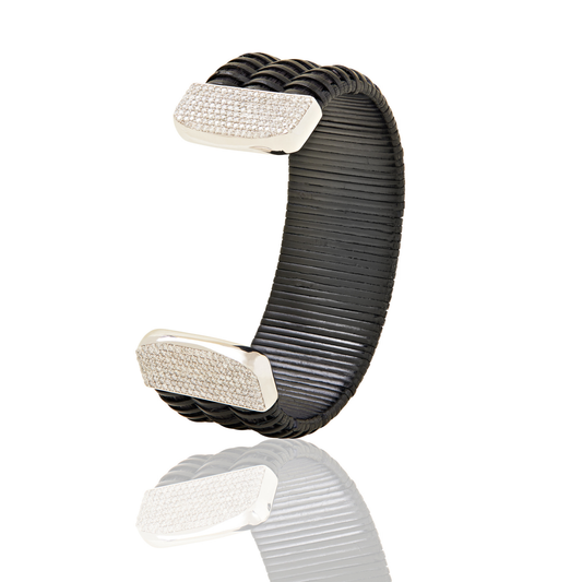 Midnight Swim Nantucket Lightship Basket 1" Cuff with White Gold and Diamonds