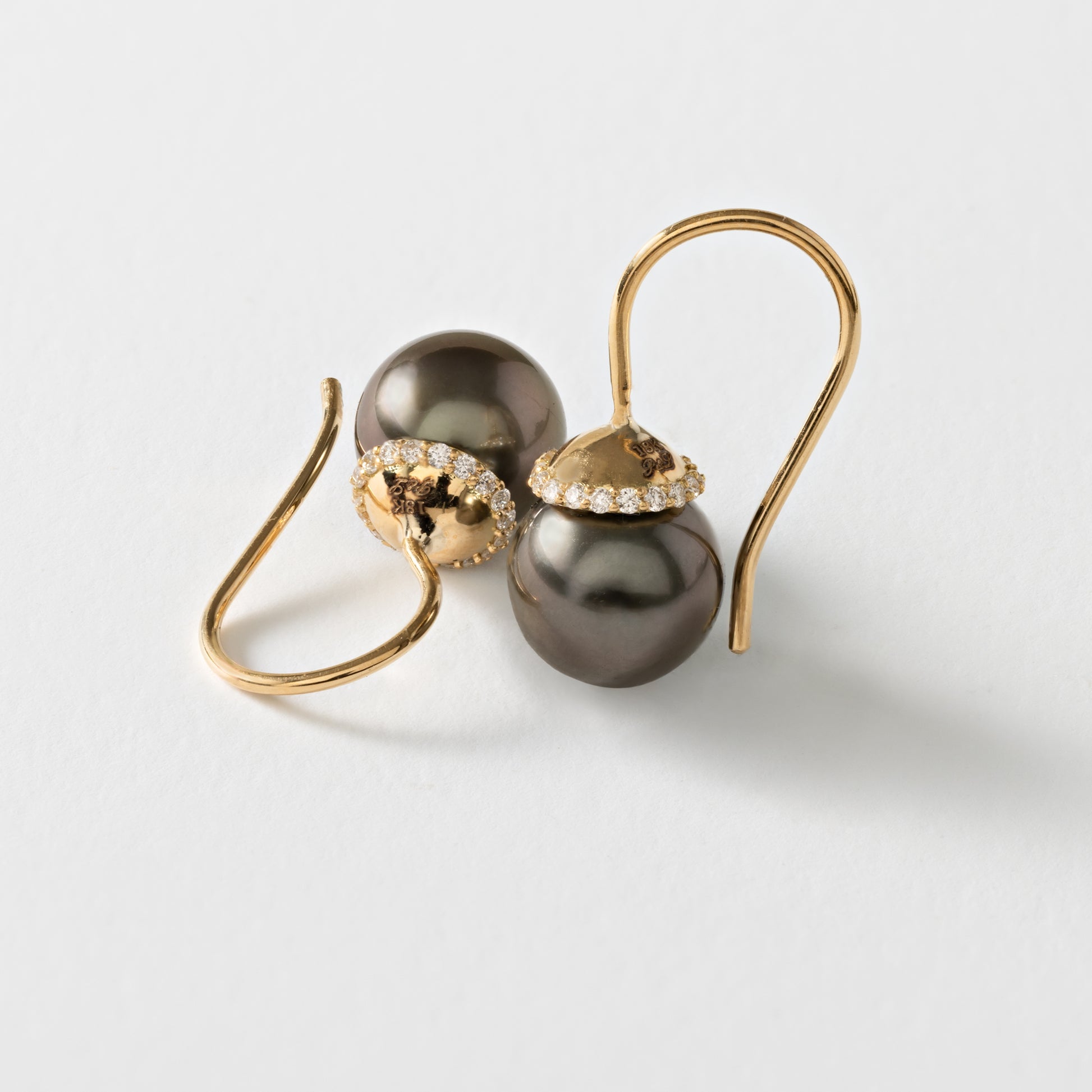 Mid Summer Black Pearl and Diamond Wire Earrings