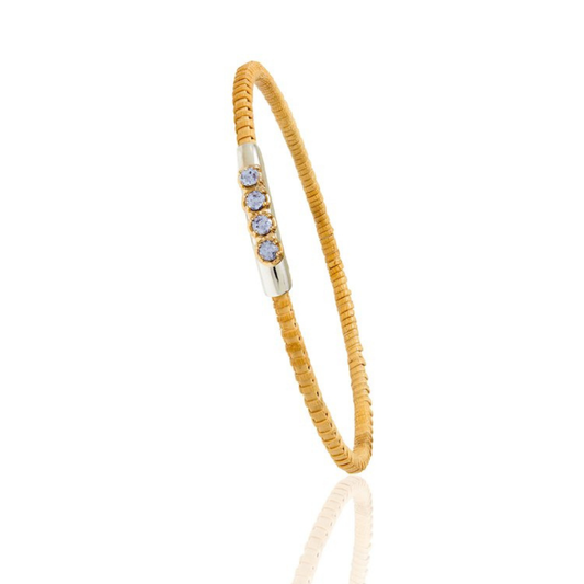 Natural rattan woven cuff bracelet with sapphires