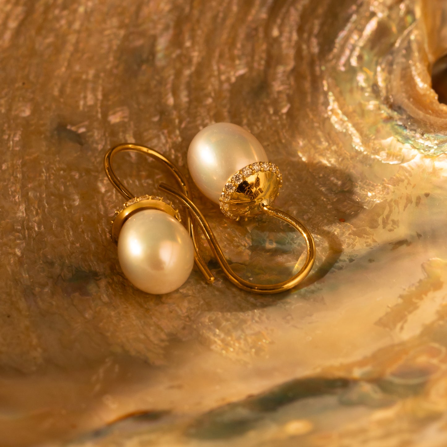 Secret Garden Freshwater Pearl & Diamond Wire Earrings