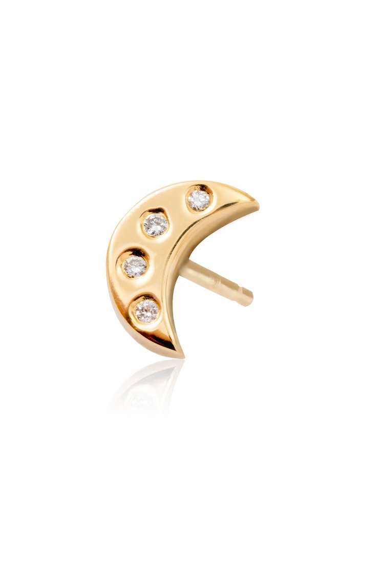 gold stud earring in moon shape with diamonds
