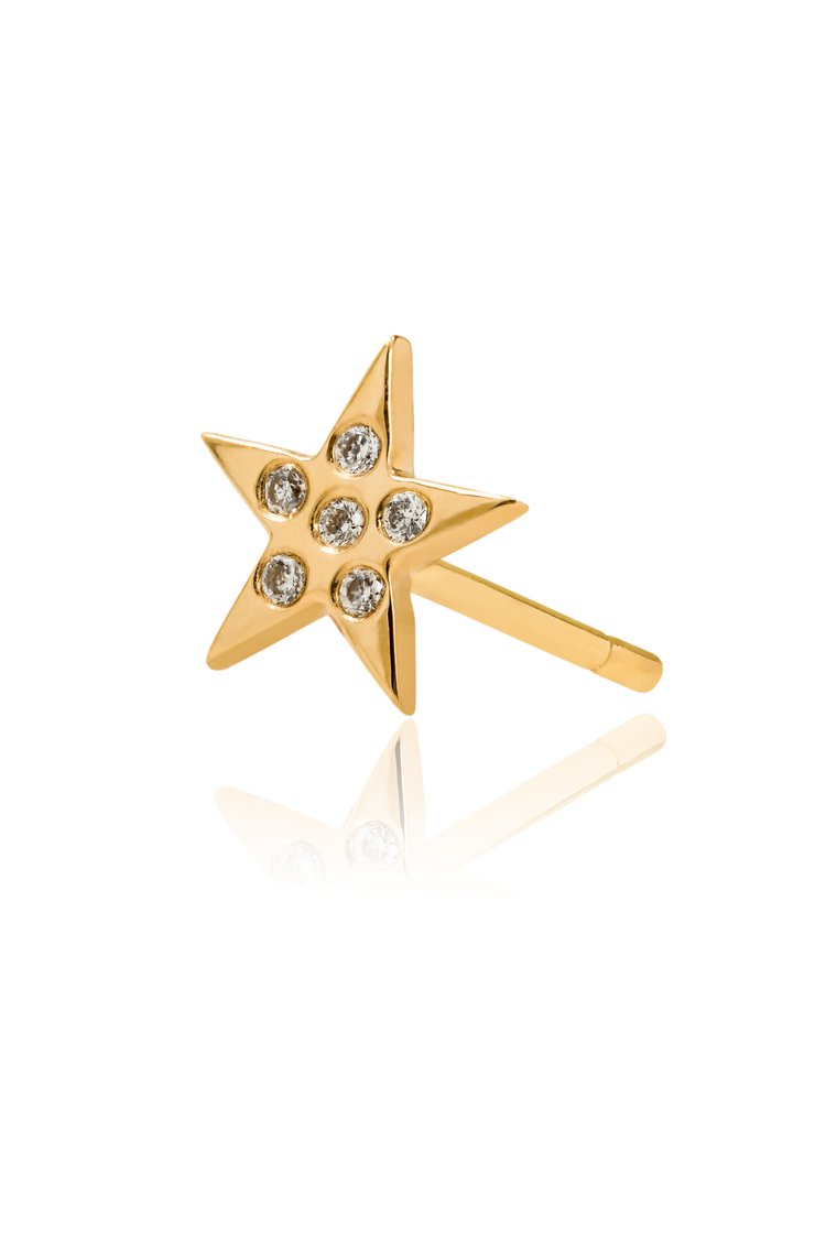 small gold stud in star shape with diamonds