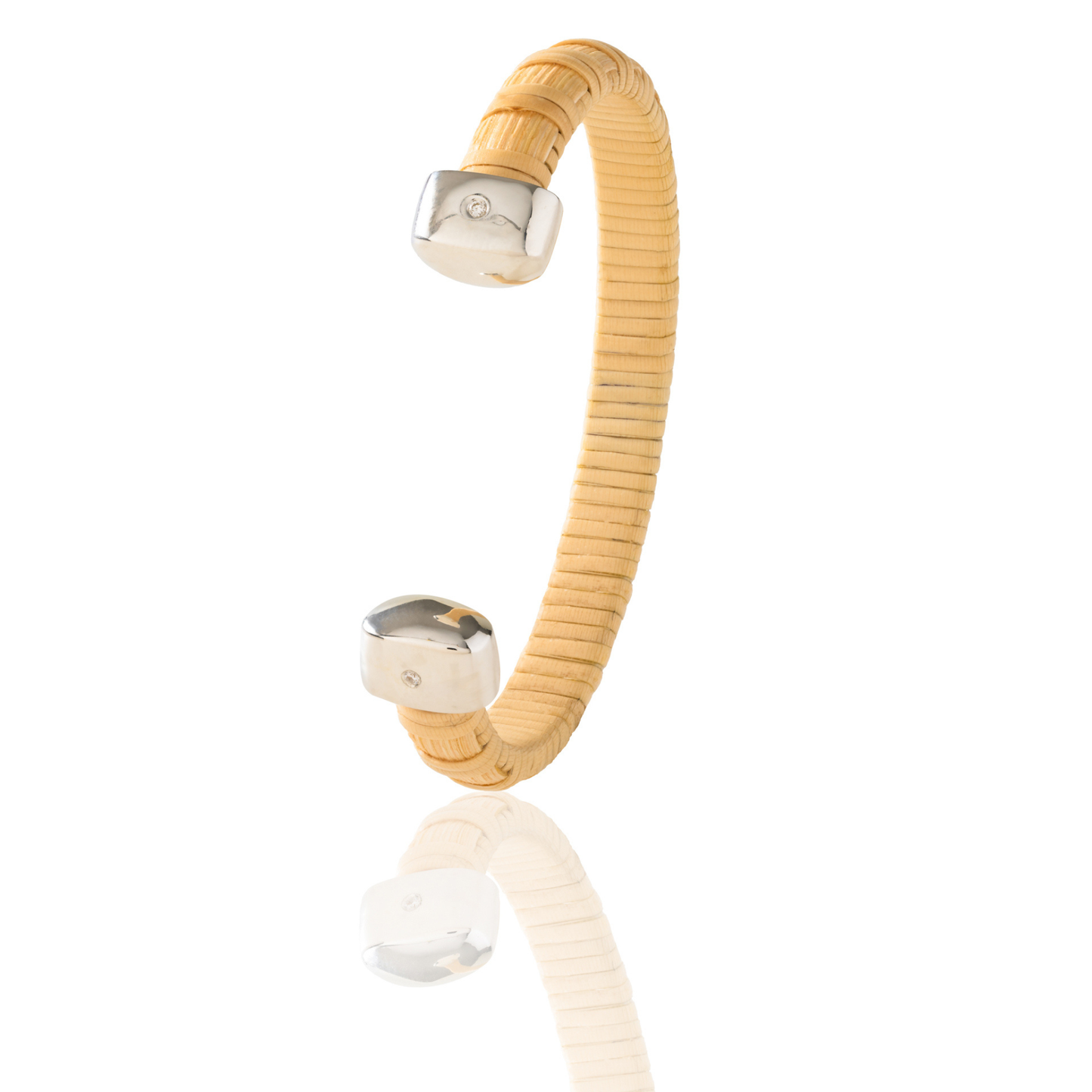 Nantucket Basket woven cuff with silver caps and single diamond