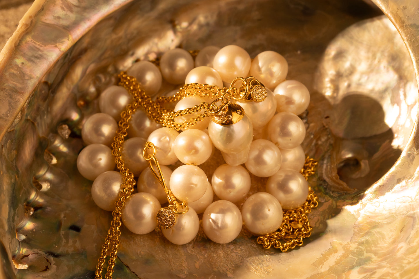 Sea Sparkle Baroque Pearl & Diamond Pendant Necklace with pearls